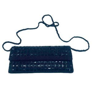 expressions nyc handbag clutch quilt pattern black embellished beads bead READ